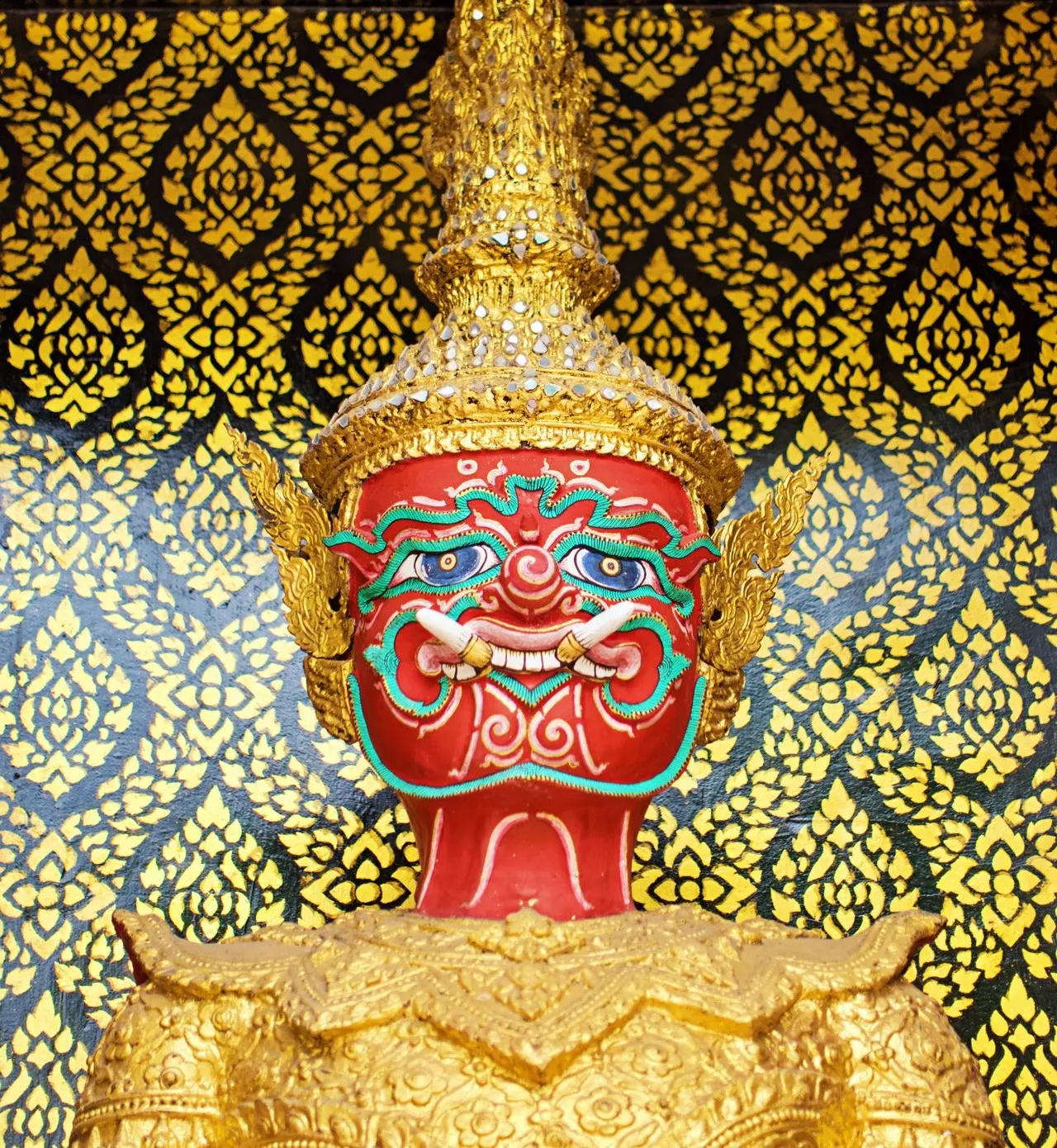 The head of a statue of a Thai temple