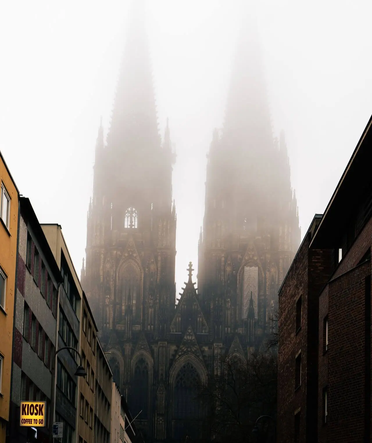 The view of Cologne Cathedral on a foggy day
