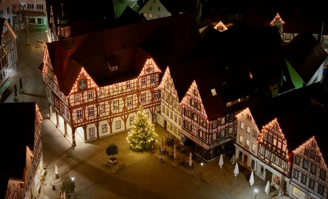 A view of a german city during chrismats at night